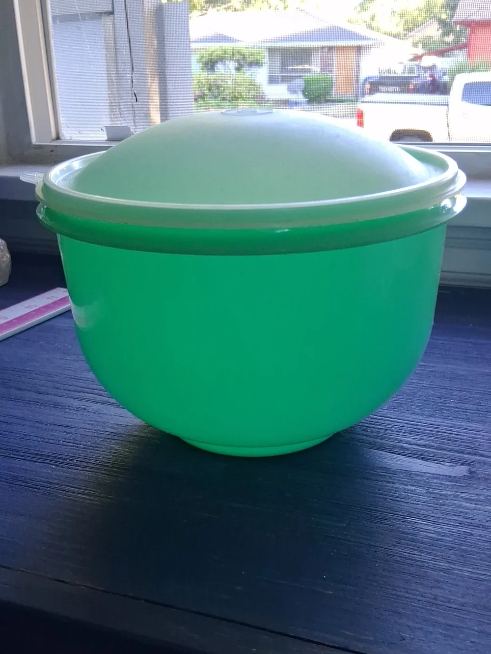 Vintage Tupperware Bright Green Mixing Bowl Set with Lids and Colander